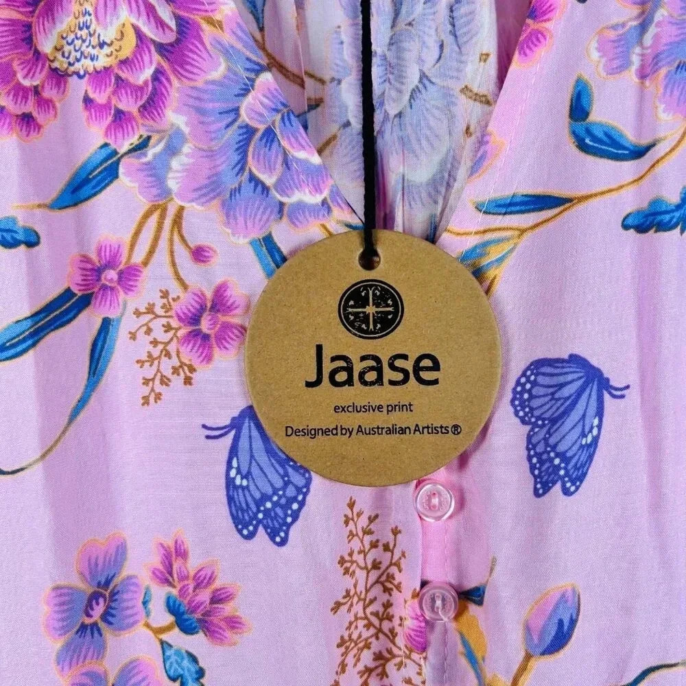 JAASE Tessa Maxi Dress Size Medium Ruffle Cottagecore Tiered 3/4 Sleeve Pink - Picture 8 of 10